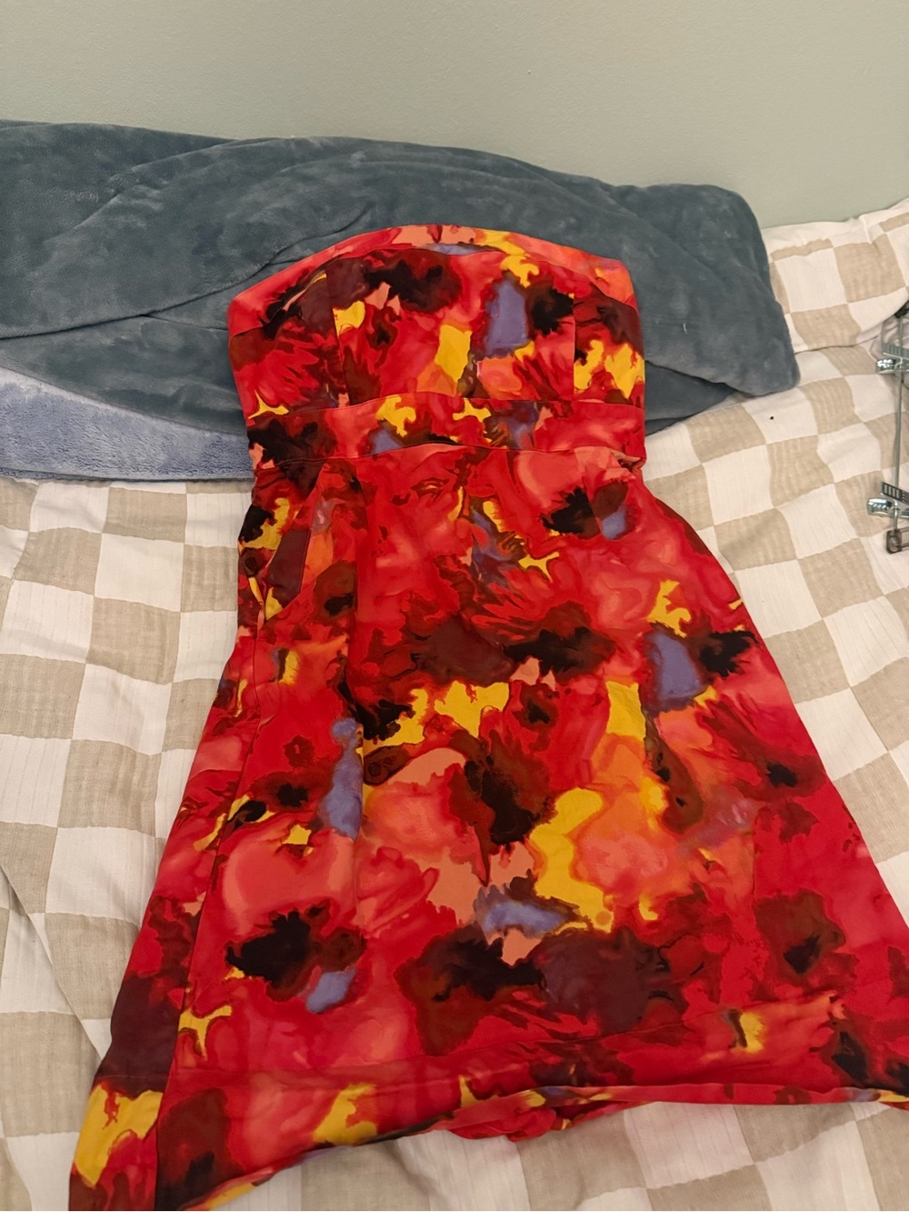 New York & Company Red Strapless Floral-Abstract Cocktail Dress